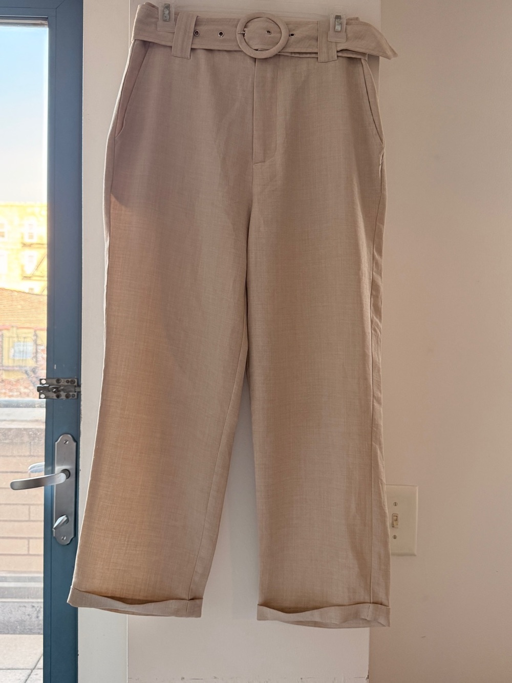 stradivarius Beige Belted Wide-Leg Chinos